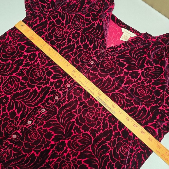 Sundance Blouse Womens Large Burgundy Floral Velvet Silk Blend Button Up Boho - Picture 8 of 11